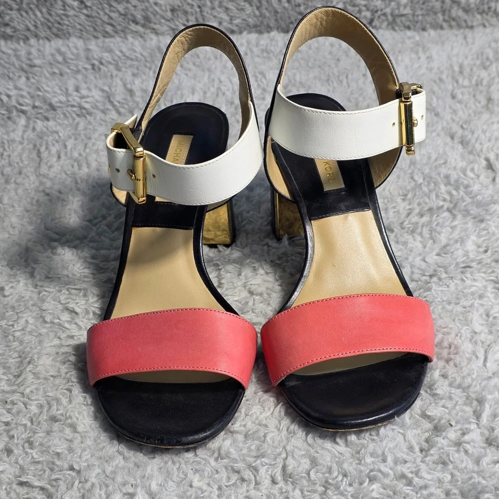Michael Kors Vero Cuoio Sandals Leather Coral Black White EU 37 US 6 6.5 Italian